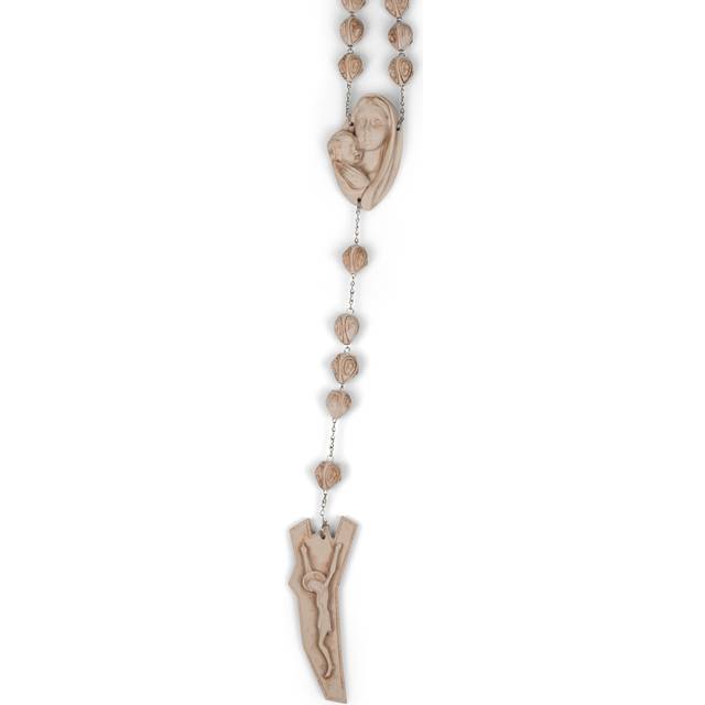 Virgin Mary and Jesus Carved Beads Design 65 Inch Alabasterite Decorative Wall Rosary