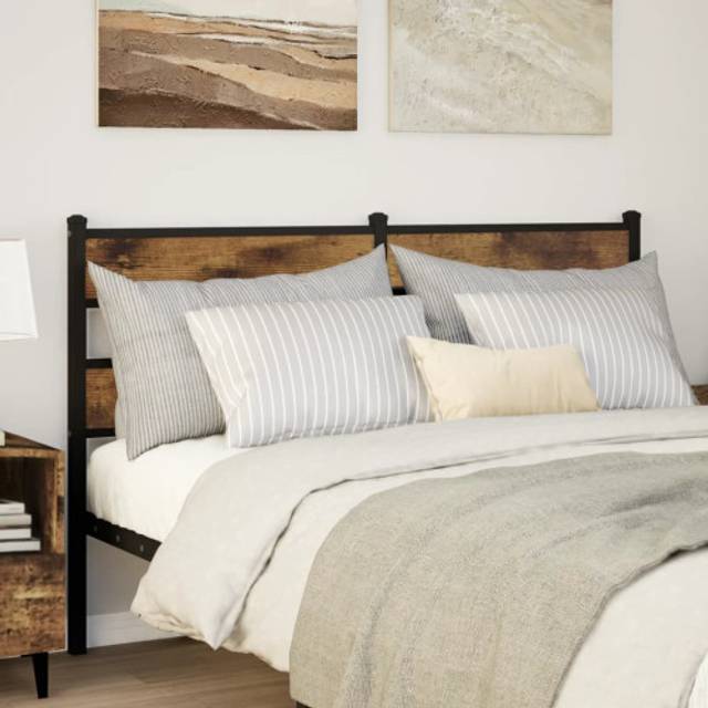vidaXL Headboard Smoked Oak 160 cm Iron and Engineered Wood - Brown