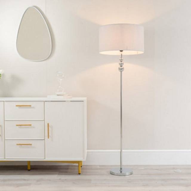 Marissa Stacked Ball Floor Lamp with Fabric Drum Shade - Grey