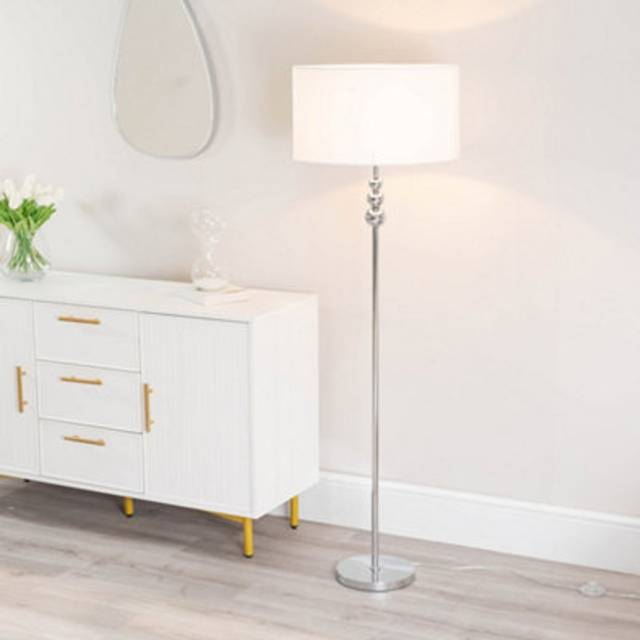 Marissa Stacked Ball Floor Lamp with Fabric Drum Shade - White