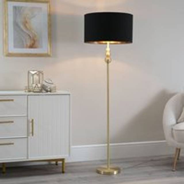 Marissa Black and Metallic Gold Shade with Brushed Gold Stacked Ball Floor Lamp - One Size