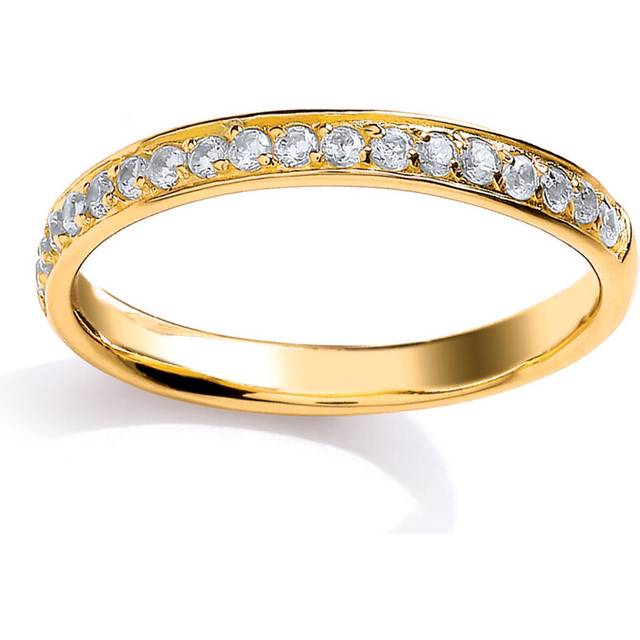 (O) Jewelco London Ladies Yellow Gold-Plated Sterling Silver Cubic Zirconia Pave Channel Style Eternity Ring