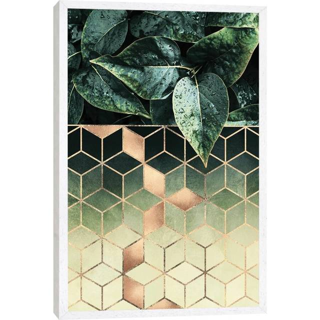 Leaves and Cubes II by Elisabeth Fredriksson - White Floater Framed (101.6cm H x 66.04cm W x 3.81cm D)