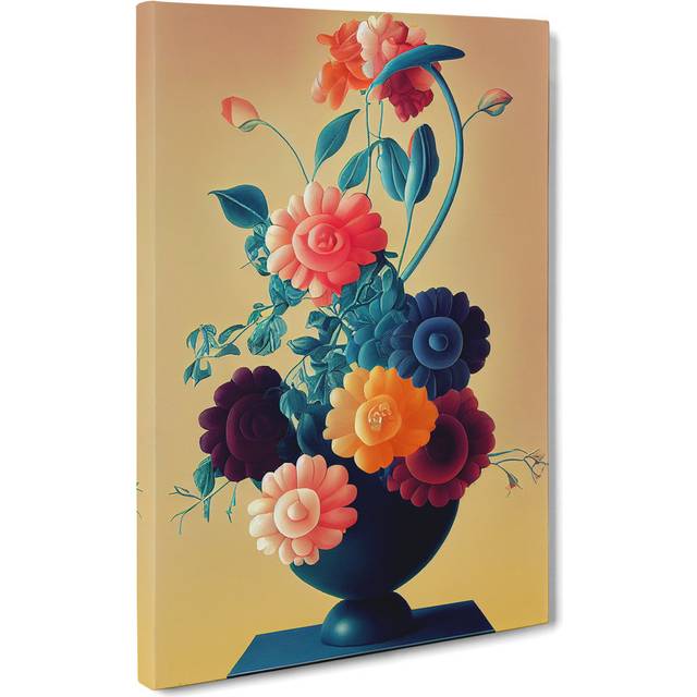 Flowers in the Vase No.2 - Wrapped Canvas Graphic Art - Blue;Pink;Purple;Cream (60cm H x 40cm W)