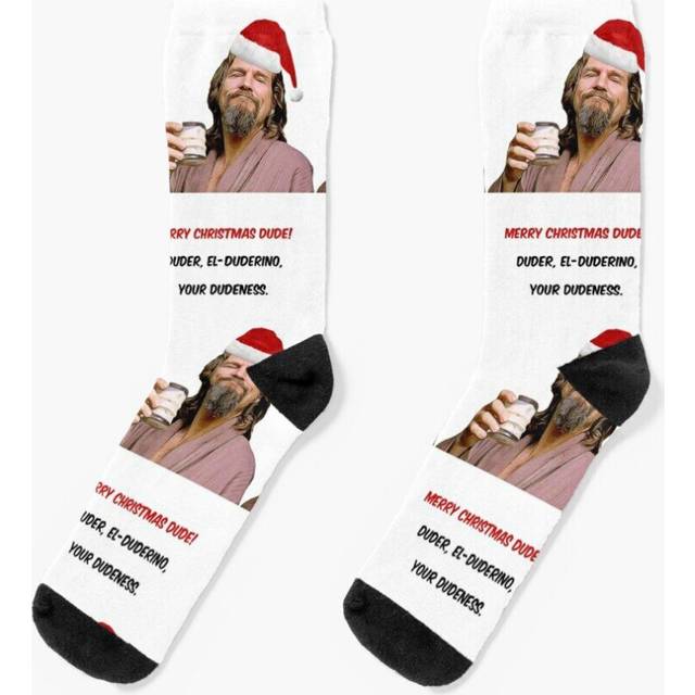 Dress Socks Merry Christmas dude, Big Lebowski Christmas cards & gifts Novelty Fancy Crazy Pattern Crew Casual for Men Women