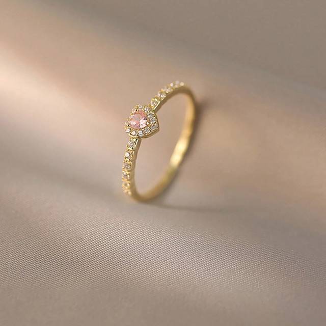 SHEIN S925 Sterling Silver Pink Heart Ring Inlaid Synthetic Zirconia, Delicate Ladies Wedding/Proposal Ring, Special Jewelry Gift For Couple Valentines