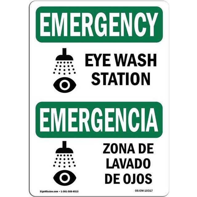 SignMission OS-EM-D-35-L-10317 OSHA Emergency Sign - Eye Wash Station Bilingual