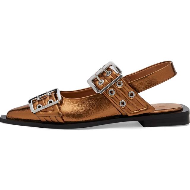 GANNI Copper Metallic Buckle Ballerina Flats - 046 Bronze - IT 41