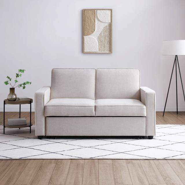 Kayden Fabric Pop Up 2 Seater Double Sofa Bed - Natural