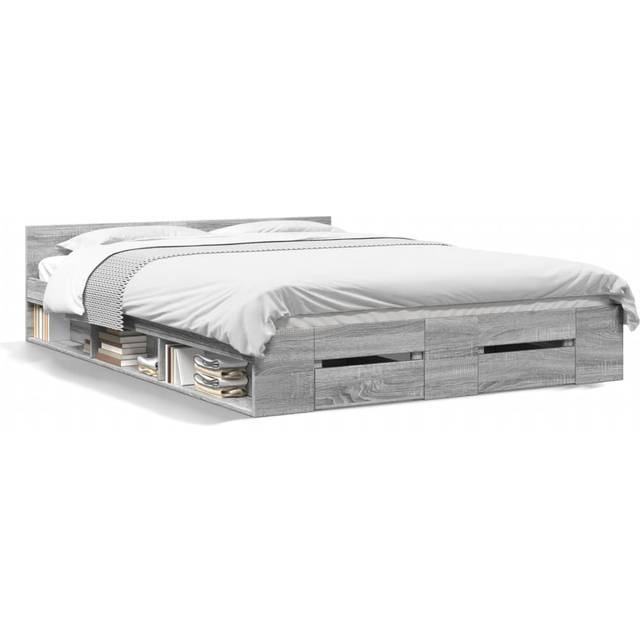 vidaXL Bed Frame with Drawers without Mattress Grey Sonoma 150x200 cm King Size