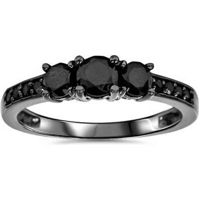 1/5ct Black Treated Diamond 3 Stone Engagement Annivesary Ring 10k Black Gold