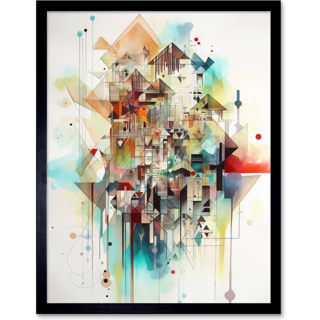 Abstract Geometric Fractal Shapes Modern Watercolour Painting Art Print Framed Poster Wall Decor 12X16 Inch - Multicoloured (43.3cm H X 33.3cm W)