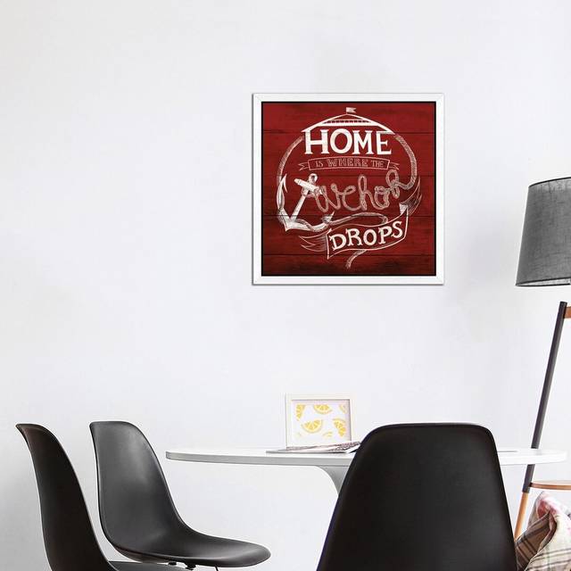 &#39;Home Is Where the Anchor Drops&#39; - Floater Frame Typography Print on Canvas - White (66.04cm H x 66.04cm W x 3.81cm D)
