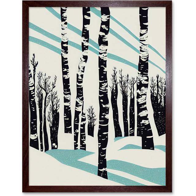 Modern Birch Tree Forest Winter Stencil - Rectangle Print - Brown Framed Paper (25.9cm H x 20.6cm W)