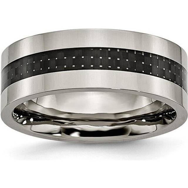 Chisel TB177-6 8 mm Titanium Polished with Black Carbon Fiber Inlay Flat Band, Size 6 - Silver