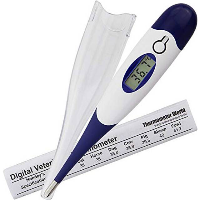 Digital Pet Thermometer For Animal Owners of Dogs Cats Horses Vets Flexible Temperature Probe Includes Veterinary Hobdays Chart