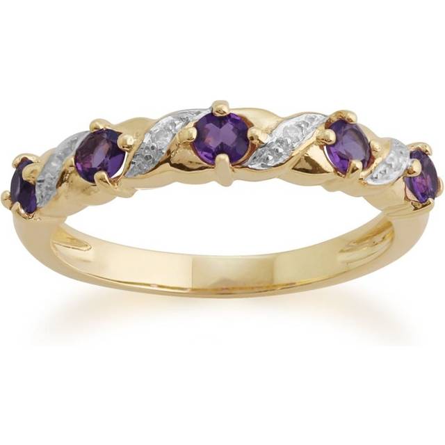 Classic Amethyst & Diamond Half Eternity Ring in 9ct Yellow Gold