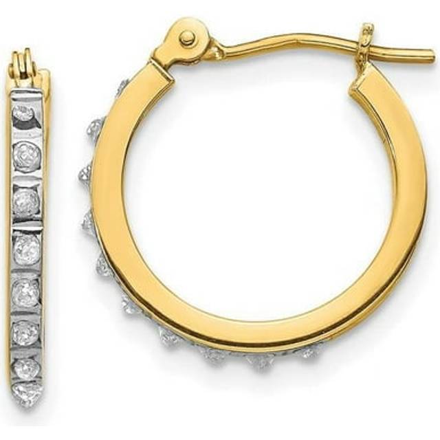 14K Yellow Gold Diamond Fascination Small Hinged Leverback Hoop Earrings