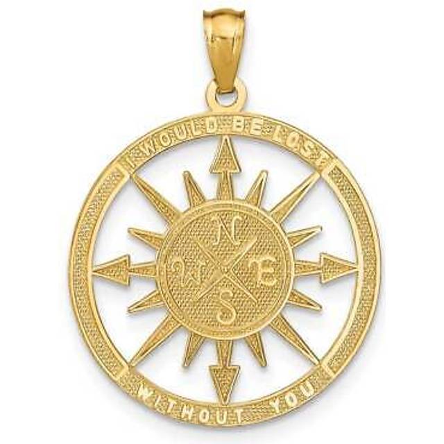 Quality Gold K6098 14K Yellow Gold Satin Polished Lost without You Compass Pendant