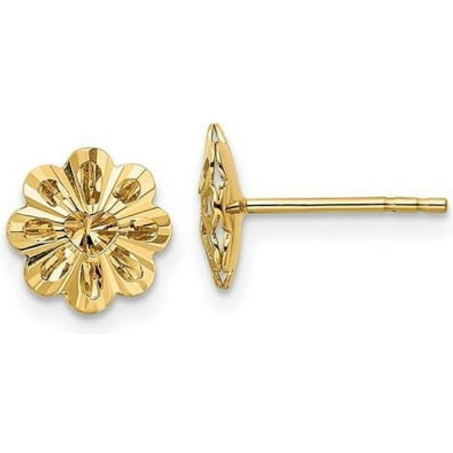 14K Yellow Gold Polished Diamond-Cut Snowflake Post Earrings