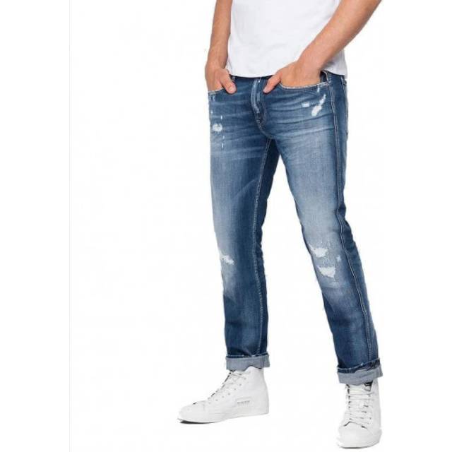 Replay, Slim-fit Jeans, male, Blue, W28, Slim Fit Washed Striped Jeans