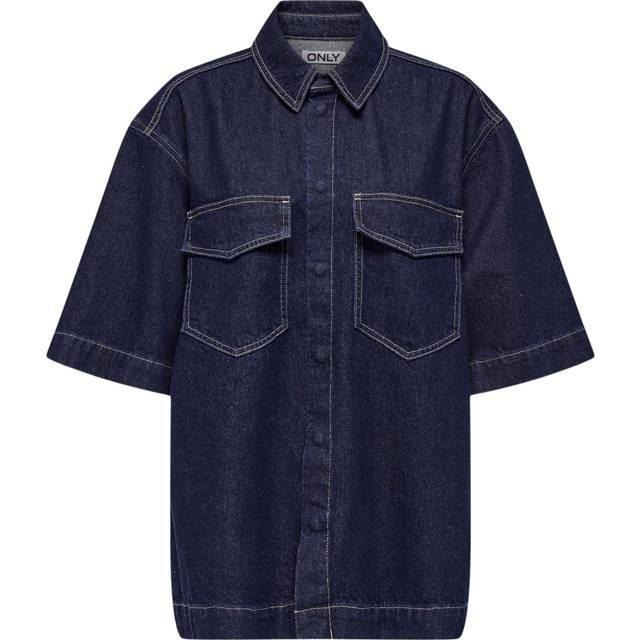 Only Onlsophie Oversize S/S Shirt - Dark Blue Denim Rinse