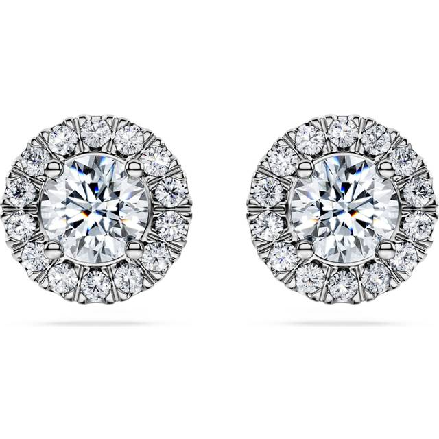 Eternity halo stud earrings, Lab-grown diamonds 2 ct tw, Round shape, 18K white gold - White