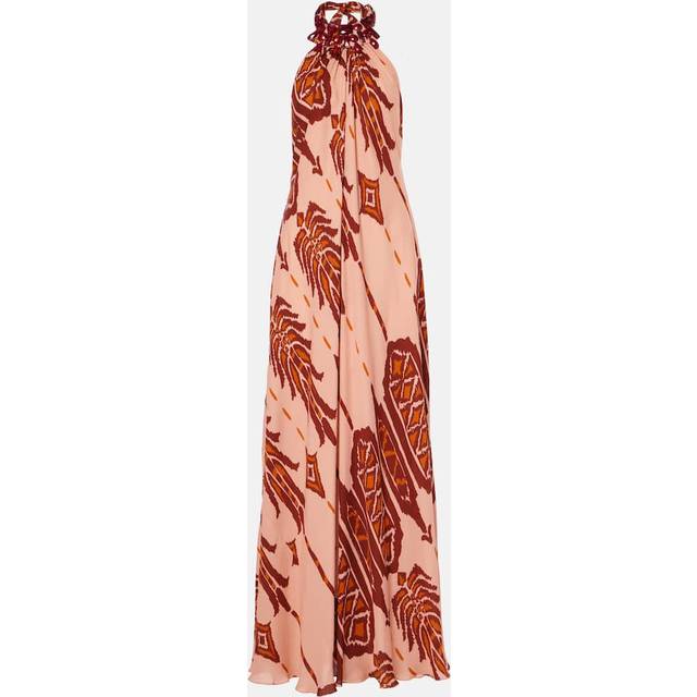 Johanna Ortiz Printed halterneck silk gown - burgundy (UK 10)