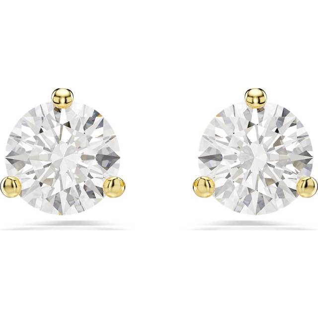 Solitaire stud earrings, Round cut, White, Gold-tone plated - OS