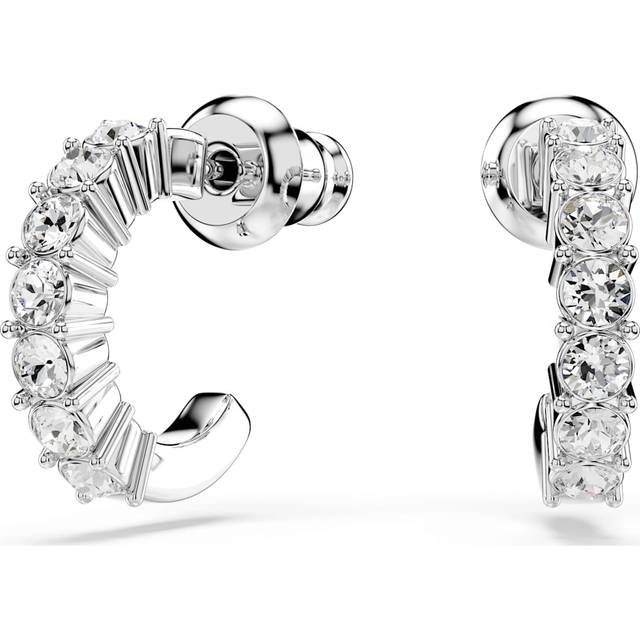 Mini Hoop hoop earrings, Round cut, White, Rhodium plated