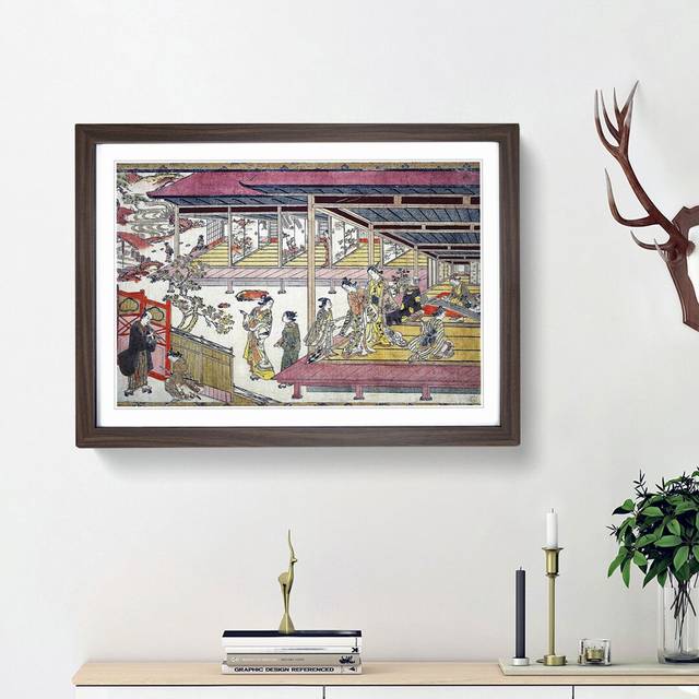 View of a Home by Okumura Masanobu - Picture Frame Painting Print - Walnut Framed (27cm H x 36cm W x 2cm D)