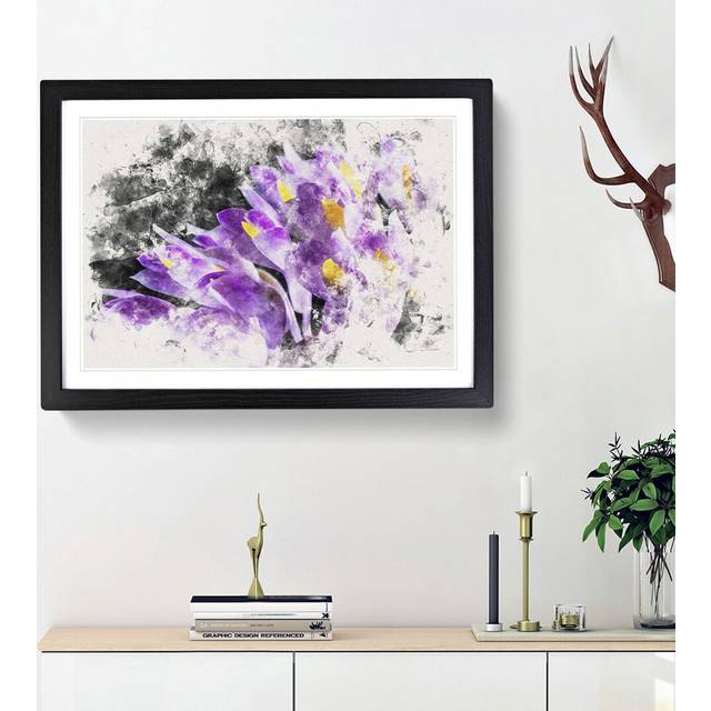 Wild Purple Orchid Flowers Watercolour - Print - Black (33cm H x 45cm W x 2cm D)