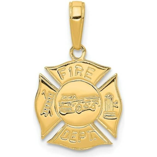 14K Yellow Gold Fire Dept Shield Pendant