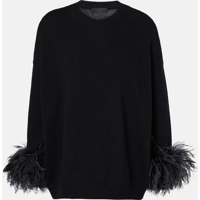 Valentino Feather-trimmed virgin wool sweater - black (UK 10)