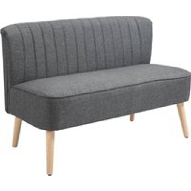 Modern Double Seat Sofa Loveseat Couch 2 Seater Compact Sofa Padded Linen Wood Leg Dark Grey