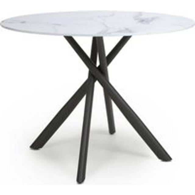 Contemporary Circular Dining Table Metal & Glass White Marble Effect