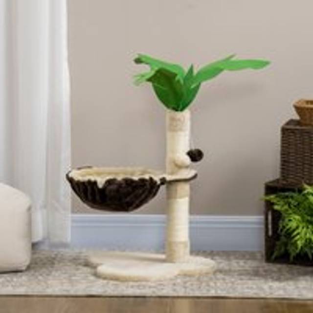 PawHut 68cm Palm Tree Shaped Cat Tree w/ Hammock