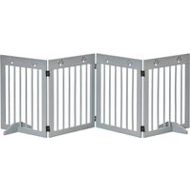 PawHut Freestanding Pet Gate 4 Panel Folding Wooden Dog Barrier w/ Support Feet