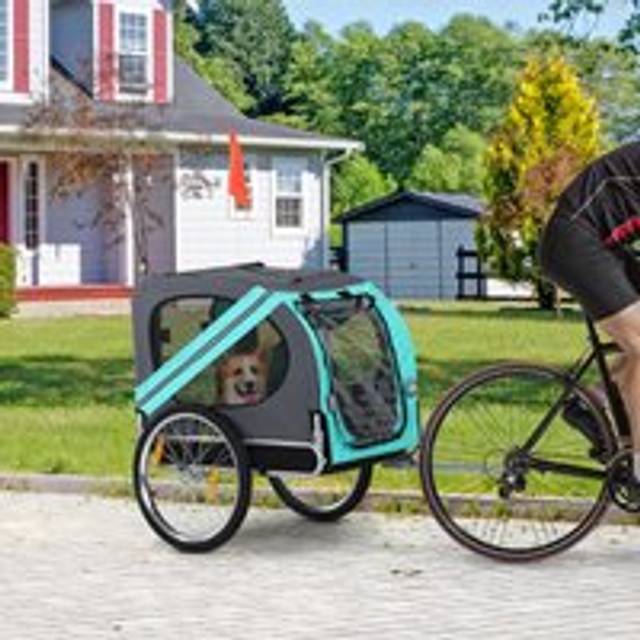 PawHut Pet Bicycle Trailer Dog Cat Bike Carrier Water Resistant for Outdoor Green