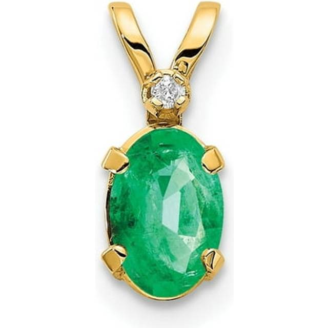 14K Yellow Gold Diamond & Emerald Birthstone Pendant