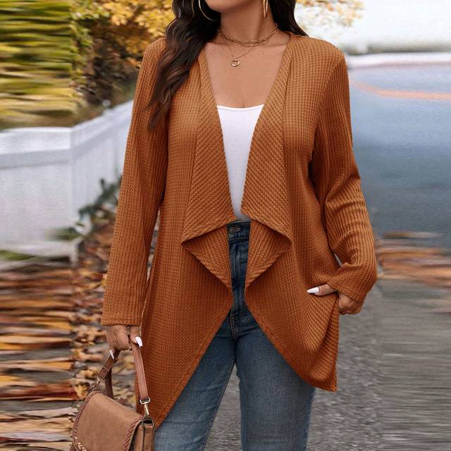 Luneh Plus Size Winter Fashion Asymmetric Collar Design Long Knit Cardigan For Going Out And Work