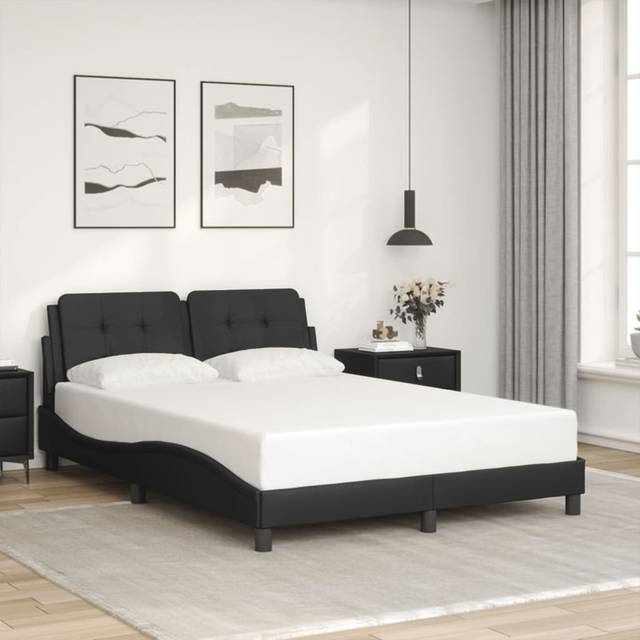 sengeramme med sengegavl 140x200 cm kunstlæder sort