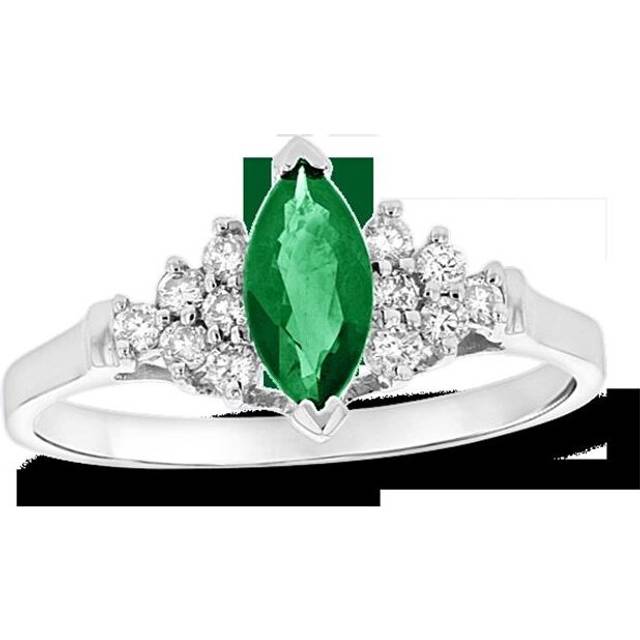 0.19 CTW Diamond & Marquis Emerald Ring, 14K White Gold - Size 6