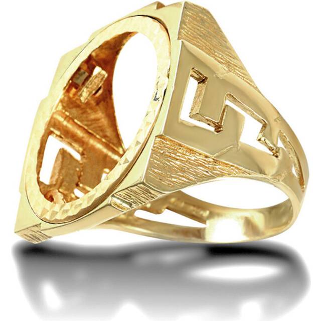 (M) Jewelco London Men&#39;s Solid 9ct Yellow Gold Curb Links Square Half Sovereign Mount Ring - JRN182-H