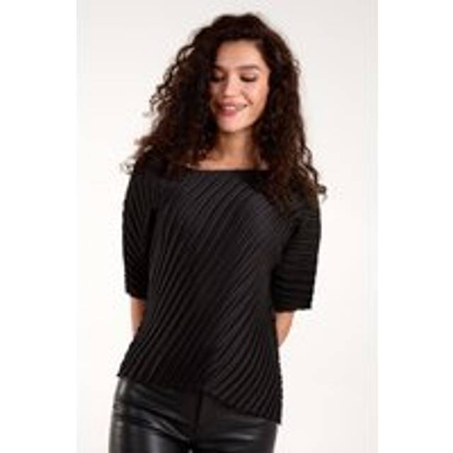 Blue Vanilla Womens Pleated Satin Asymmetric Top - Black - Size Small/Medium
