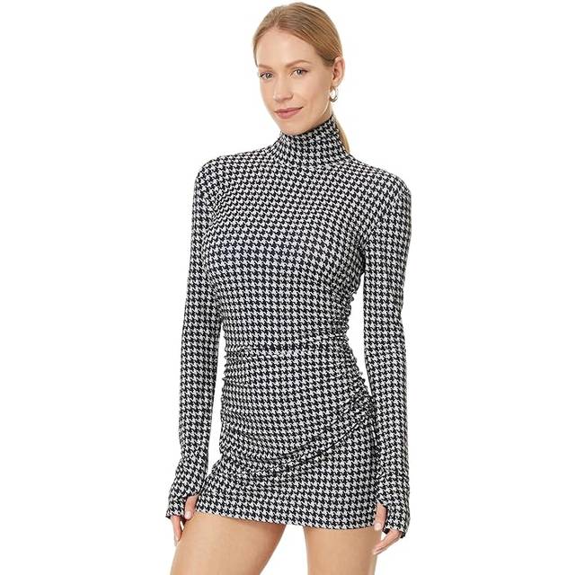 Long Sleeve Turtleneck Pickleball Dress in Large Houndstooth - M