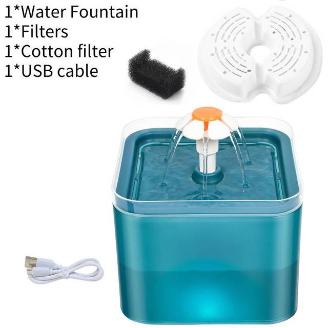 (Green) Cat 2l Water Fountain Pet Dog Led Drinking Bowl Automatic Dispenser Cube Shape