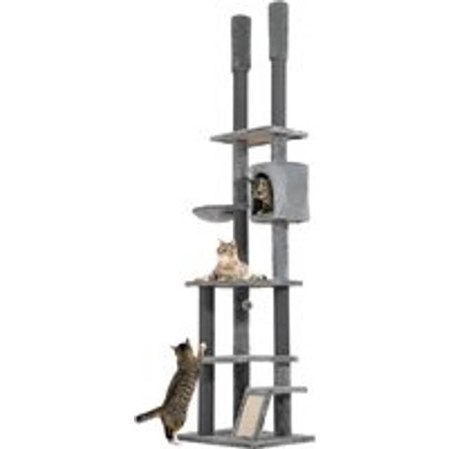 PawHut Floor To Ceiling Cat Tree with Anti-tipping Kit for Safety, 225-255cm Height Large Cat Tower w/ Cat Scratching Posts, Ramp, Condo Aosom UK