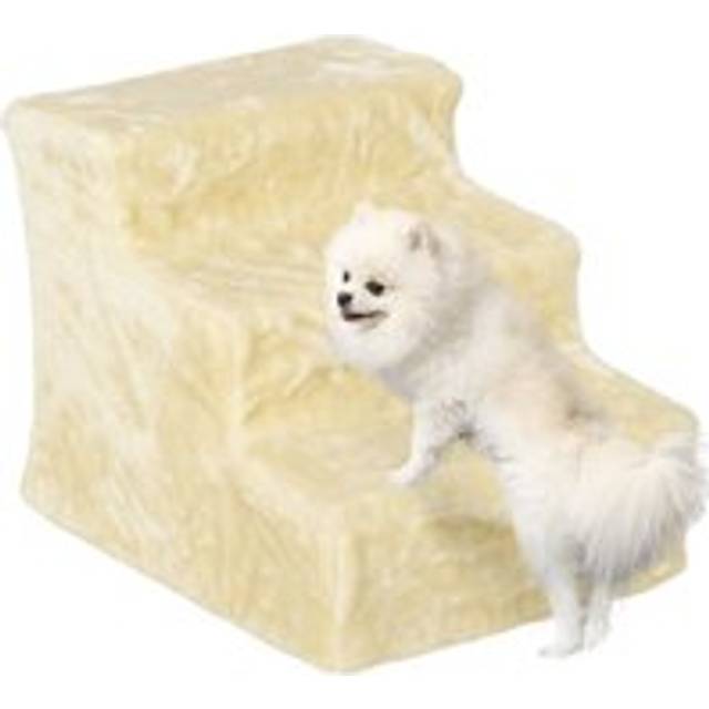 Pawhut Three-step Dog Stairs, With Washable Plush Cover, For High Bed Sofa, Dog Stairs For Small Dog And Cat - Beige