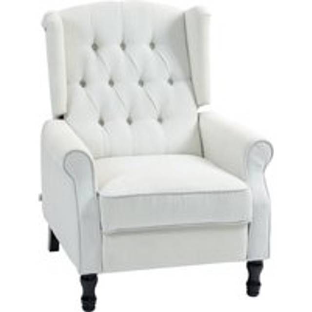Homcom Recliner Armchair, Vintage Reclining Chair With Nail Head Trim, Wingback Chair With Button Tufted Back And Footrest, For Living Room, Cream Whi